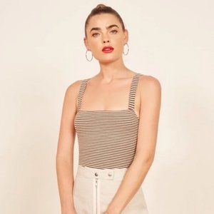 Reformation Striped Brown White Cropped Gable Tank Top Sz M